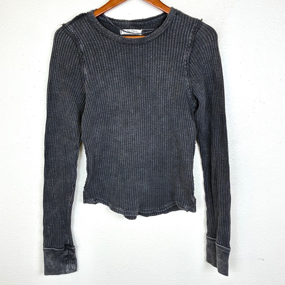 Free People Top Sz S Waffle Knit Thumbhole Thermal Minimalist Grunge Long Sleeve